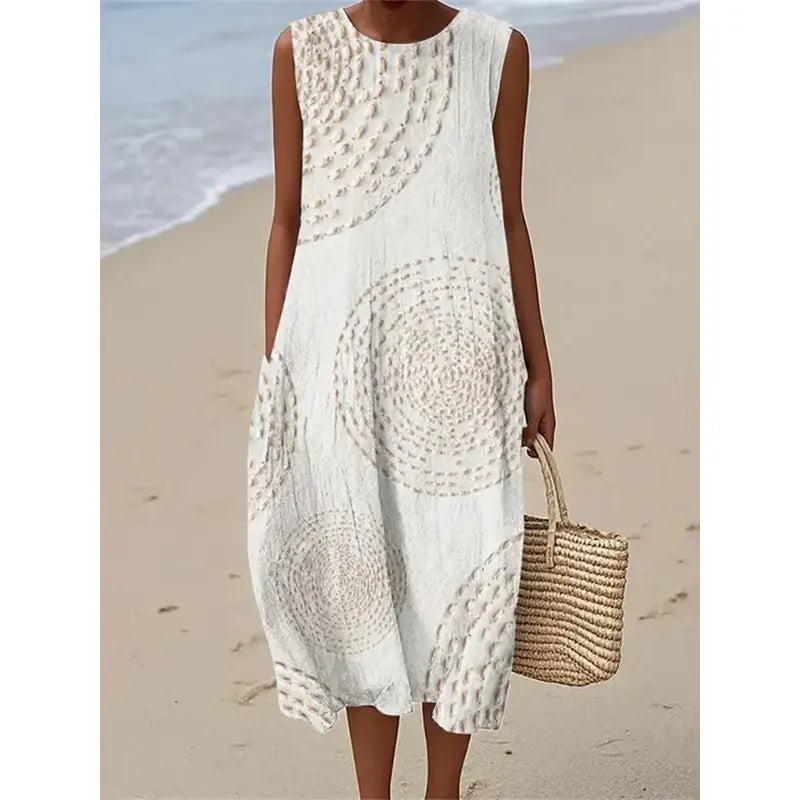 Maelle - Ærmeløs lang kjole med struktureret mønster