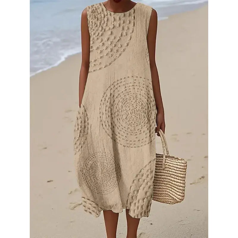 Maelle - Ærmeløs lang kjole med struktureret mønster