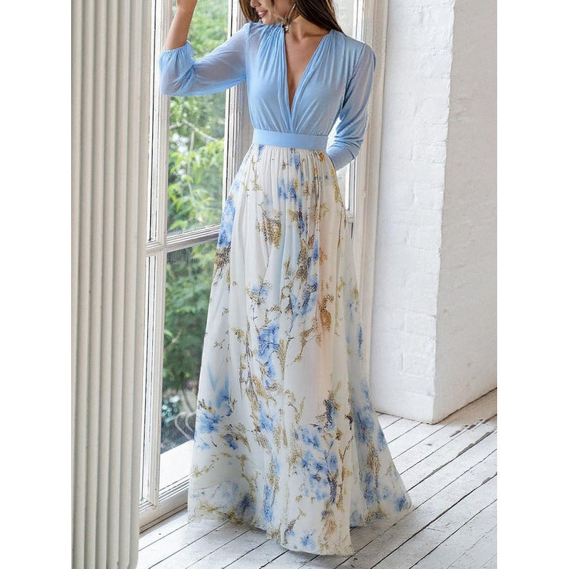 Tess - Lang kjole med blomsterprint