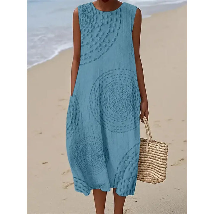 Maelle - Ærmeløs lang kjole med struktureret mønster