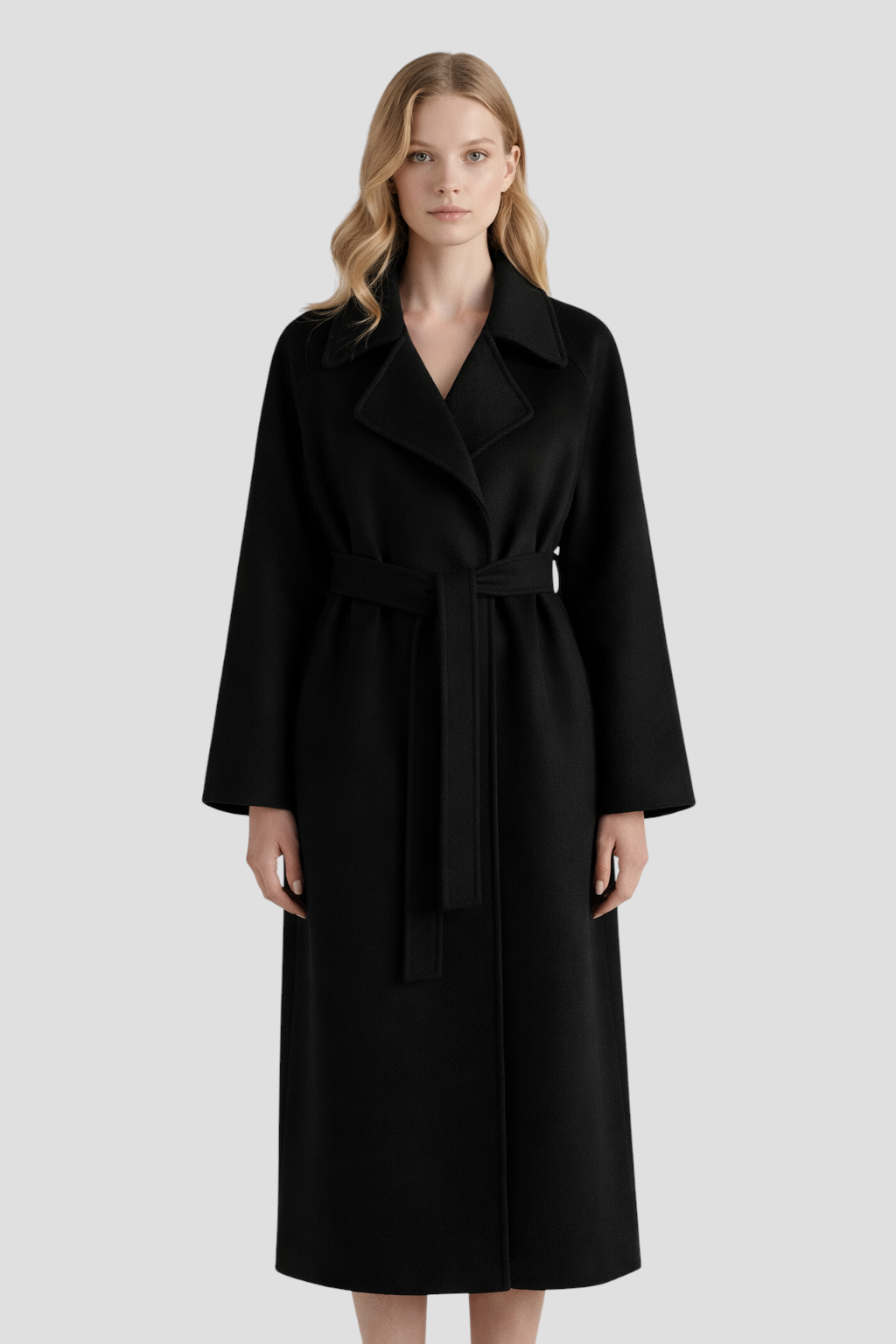 Luise - Lang frakke med bælte og skræddersyet krave