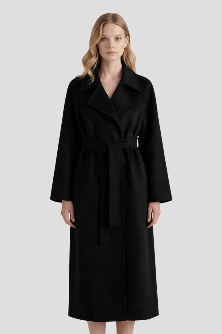 Luise - Lang frakke med bælte og skræddersyet krave