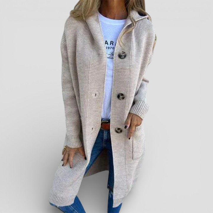 Adriana - Lang jakke med hætte og knapper