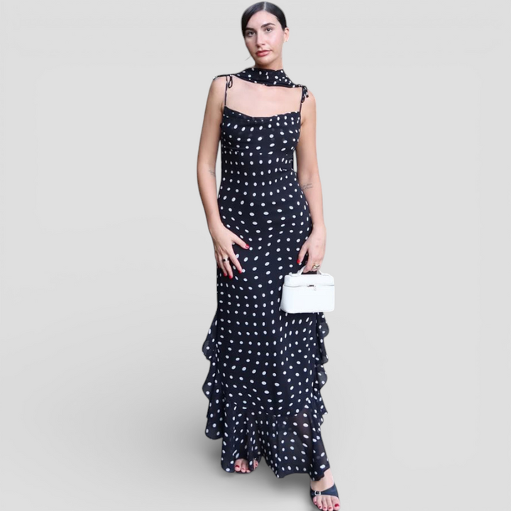 Almeta - Polka Ruffle Maxi Dress