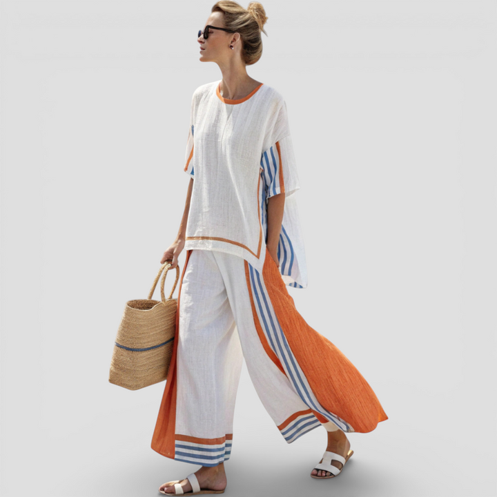 Anila - Elegant todelt linnedhabit med stribet design