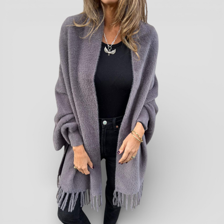 Aurora - Afslappet langærmet kappe med frynser