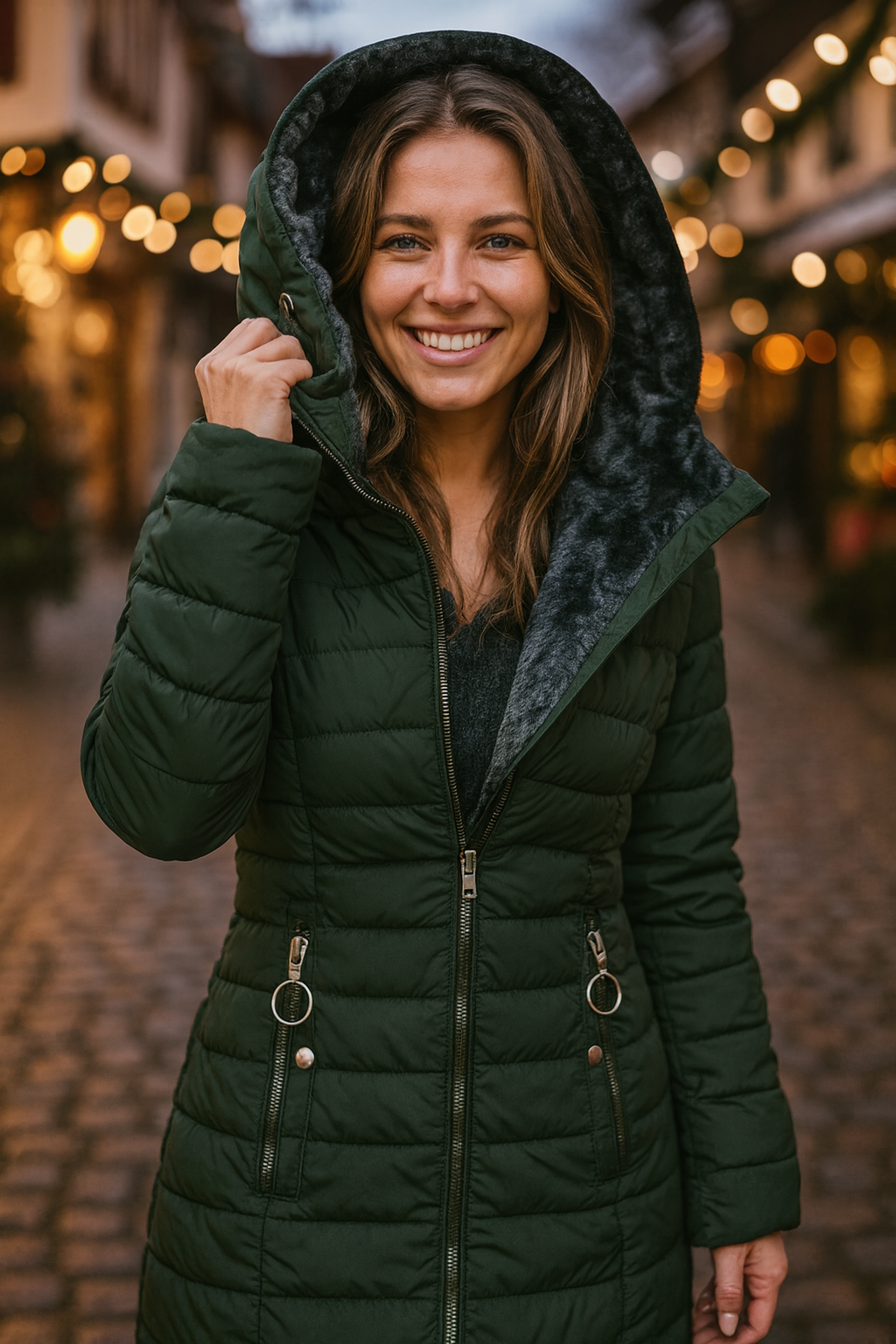 WEISS COUTURE - Vinterjakke til kvinder med foret hætte og lynlåse i siderne