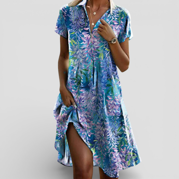 Eira - Vintage Jurk Met Bladprint