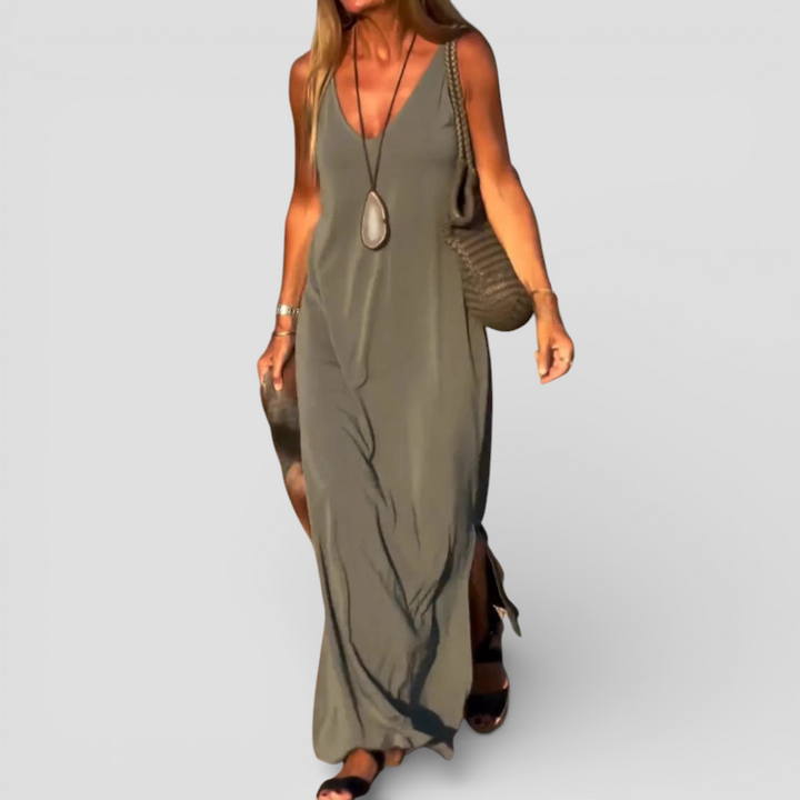 Evelyne - Elegant lang ærmeløs kjole