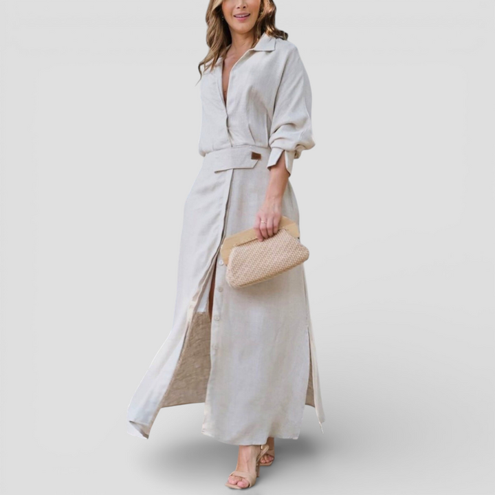 Jeanette - Elegant maxi-kjole med V-hals