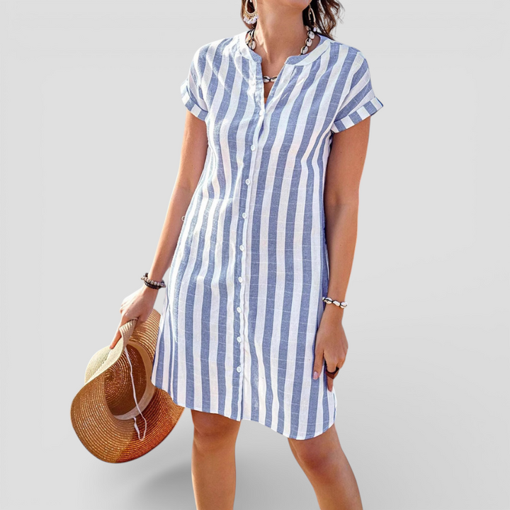 Martine - Elegant stribet skjortekjole