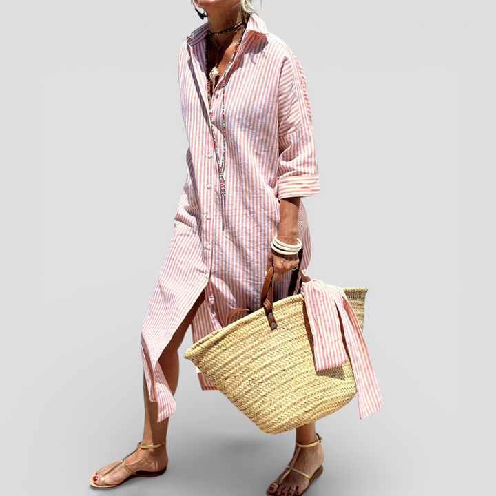 Mely - Elegant stribet skjortekjole