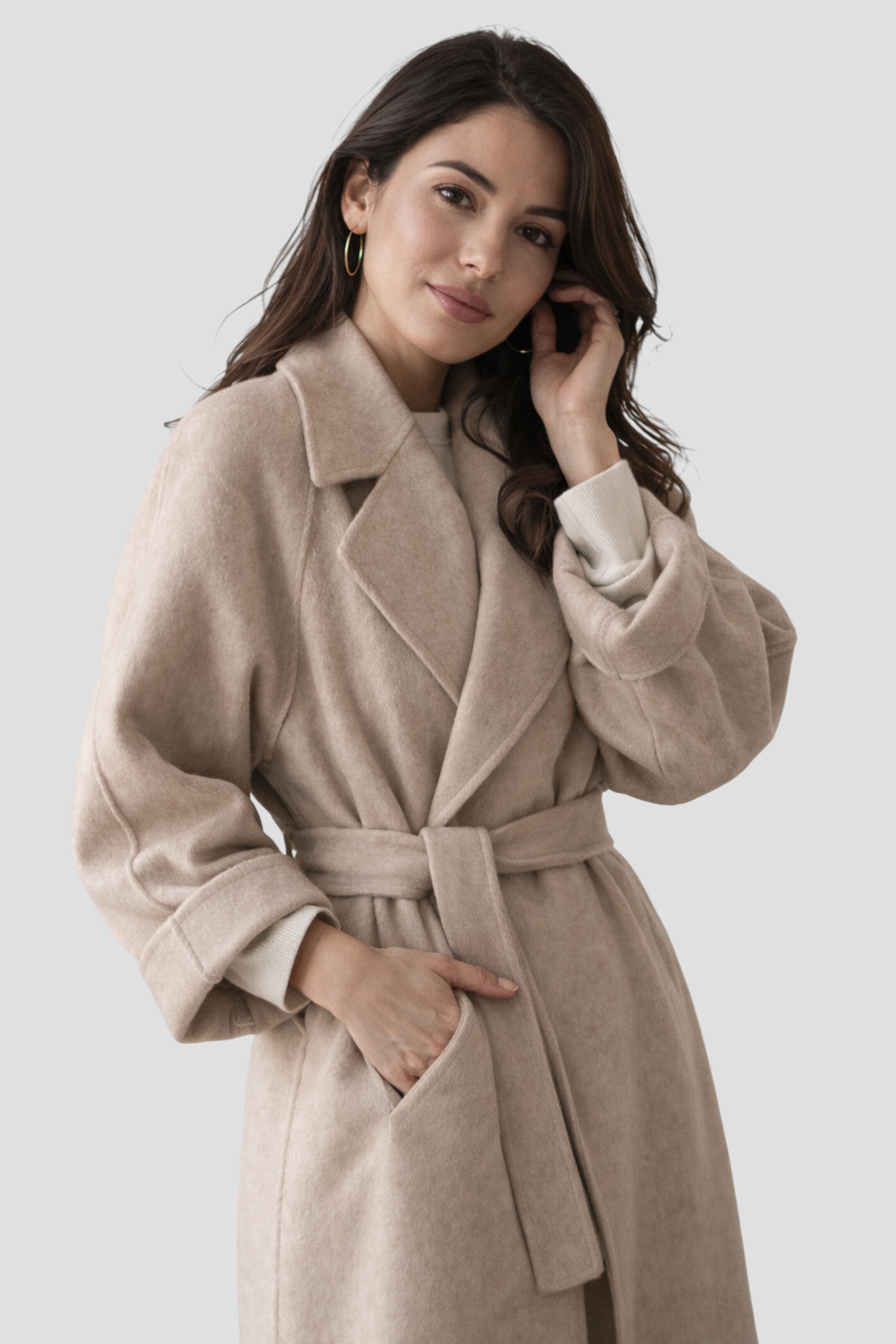 Luise - Lang frakke med bælte og skræddersyet krave