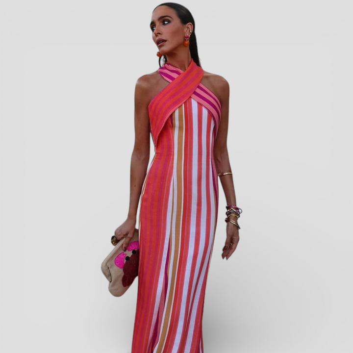 Nora - Elegant krydset stribet kjole