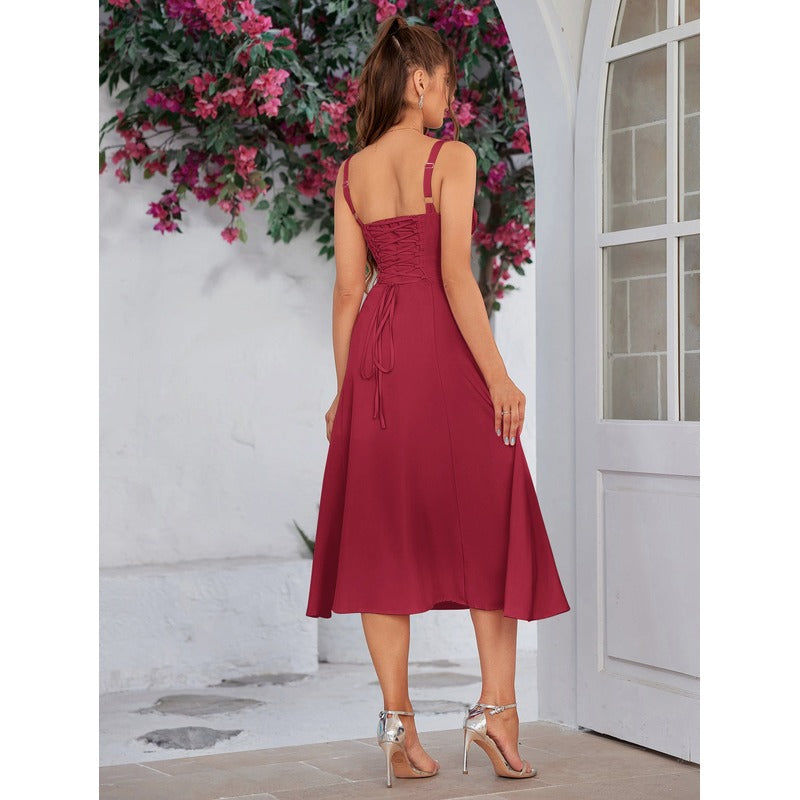 Vela - Cami-kjole med rynket bryst og slids i låret