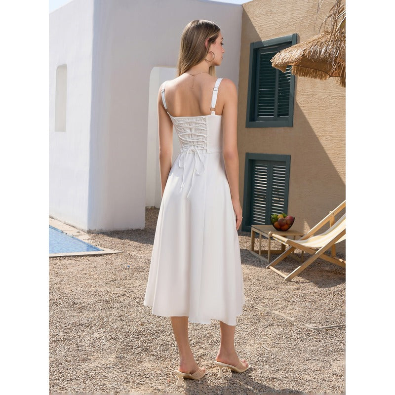 Vela - Cami-kjole med rynket bryst og slids i låret