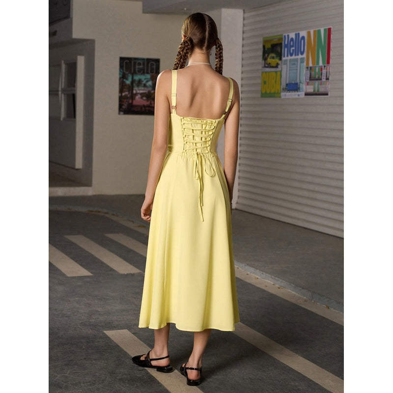 Vela - Cami-kjole med rynket bryst og slids i låret