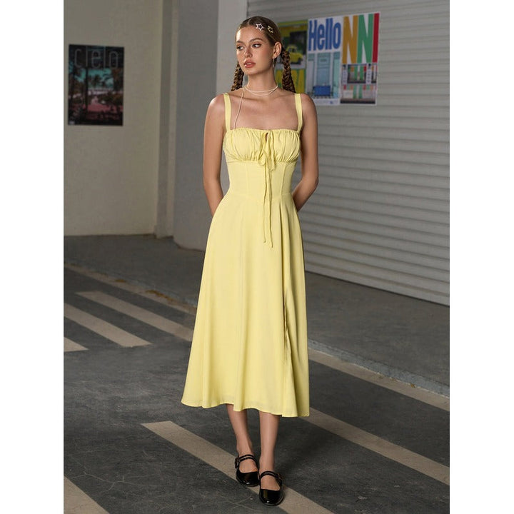 Vela - Cami-kjole med rynket bryst og slids i låret