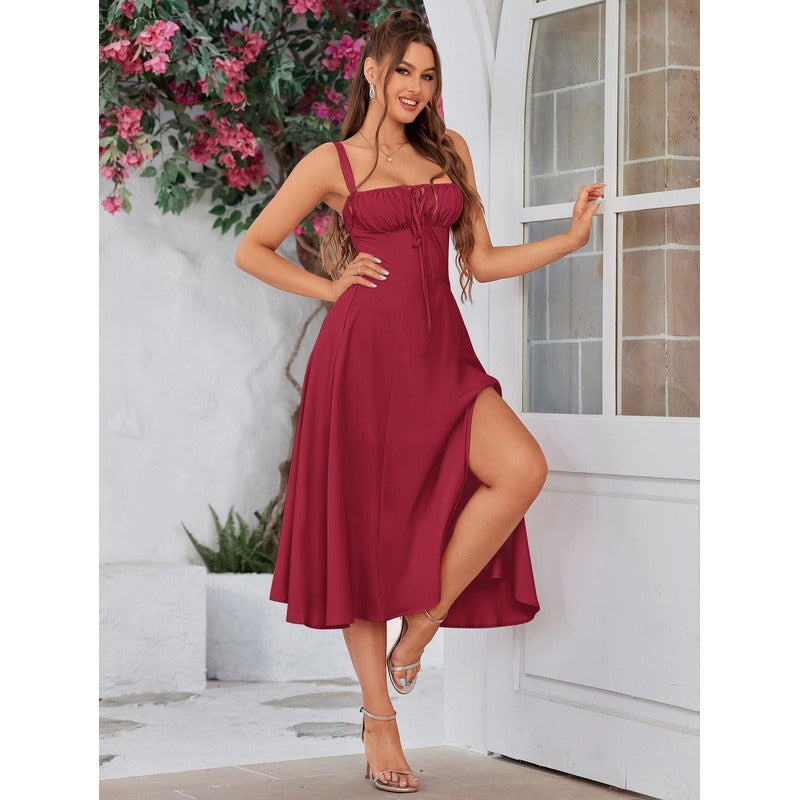 Vela - Cami-kjole med rynket bryst og slids i låret