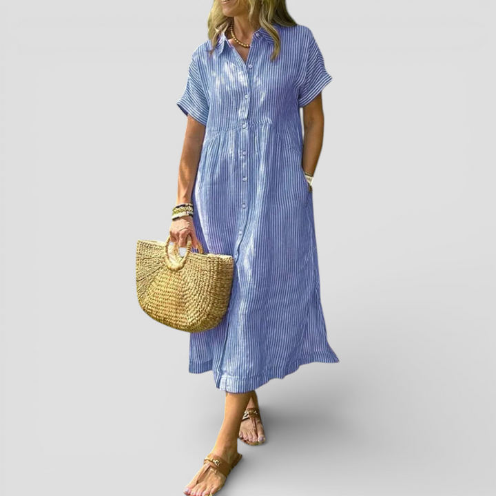 Sara - Stribet kjole med sidelommer