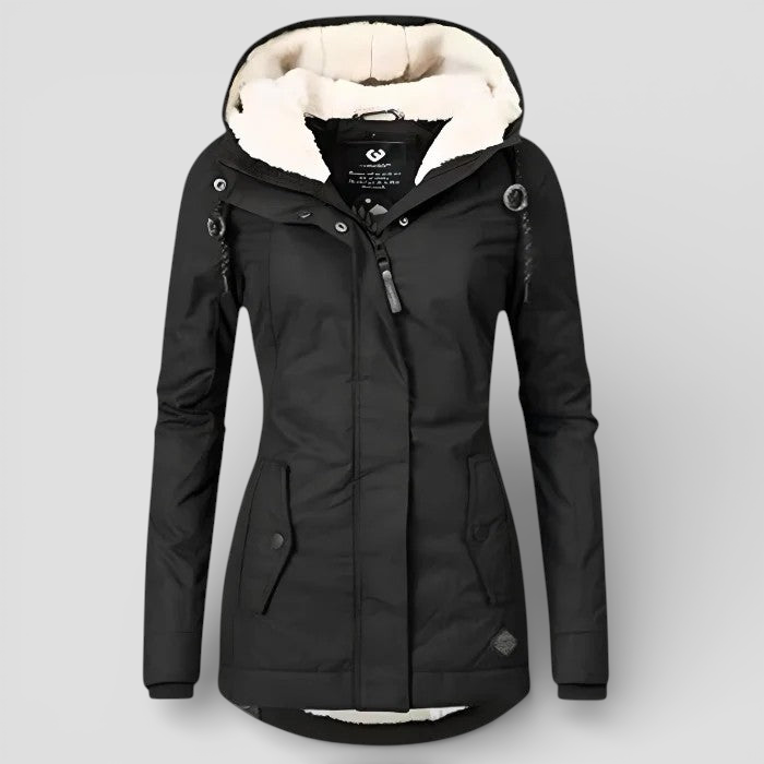 Seravia - Sort vinterjakke med pelsforing og hætte