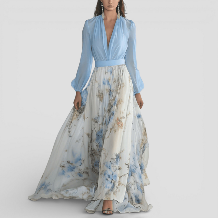 Tess - Lang kjole med blomsterprint