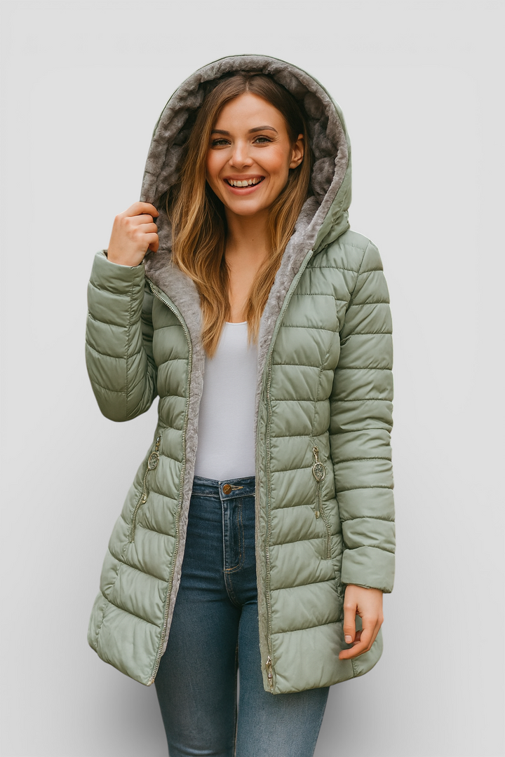 WEISS COUTURE - Vinterjakke til kvinder med foret hætte og lynlåse i siderne