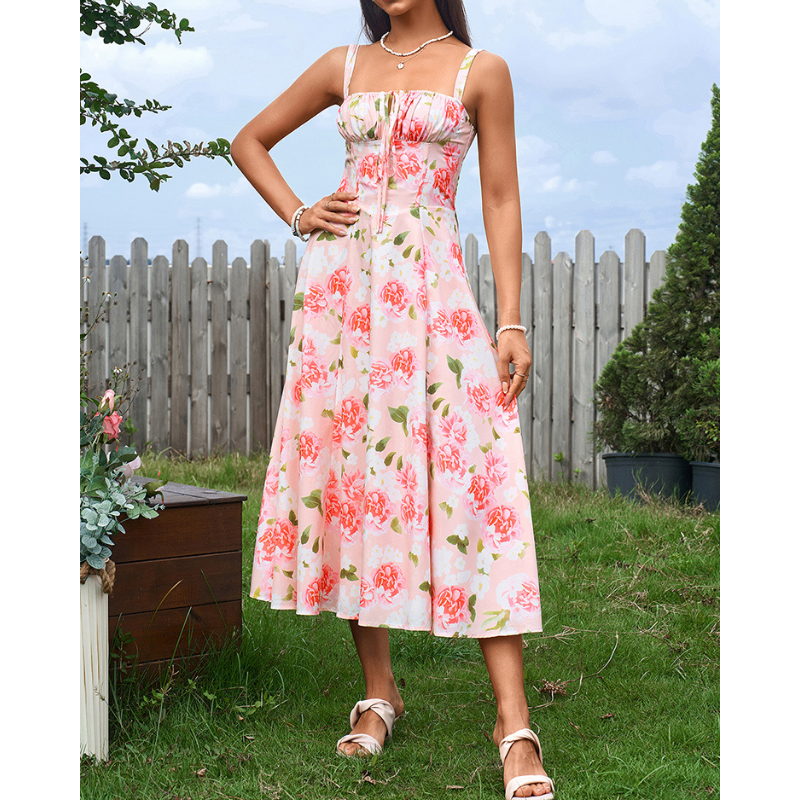 Vela - Cami-kjole med rynket bryst og slids i låret