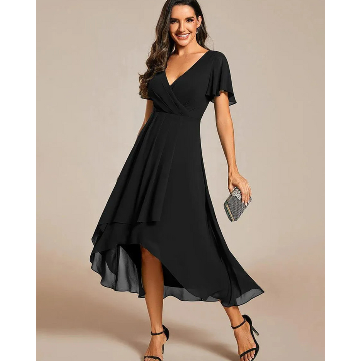 Herdis - Plisseret festkjole med V-hals