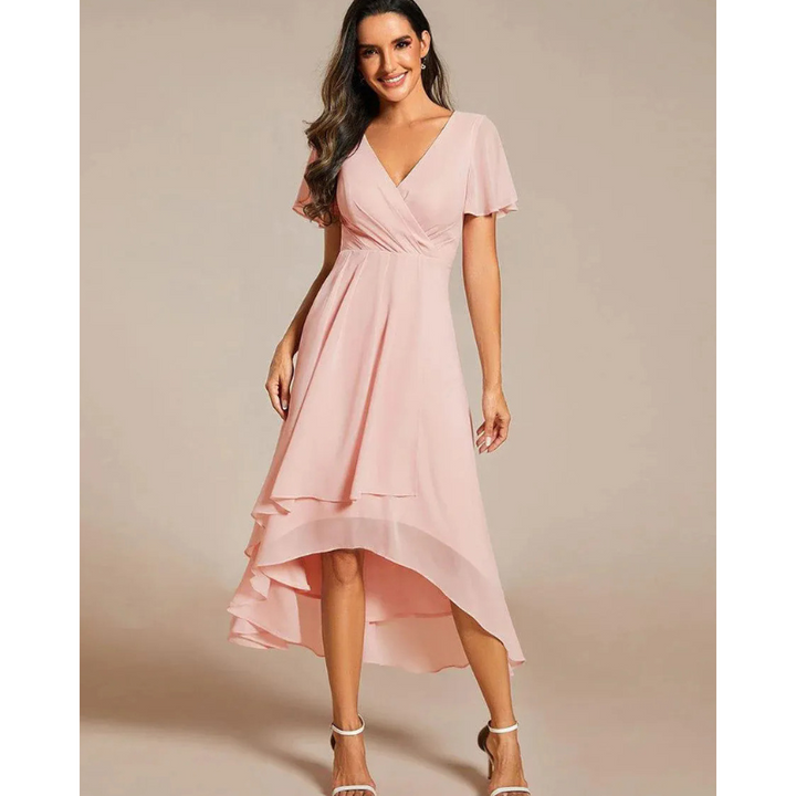 Herdis - Plisseret festkjole med V-hals