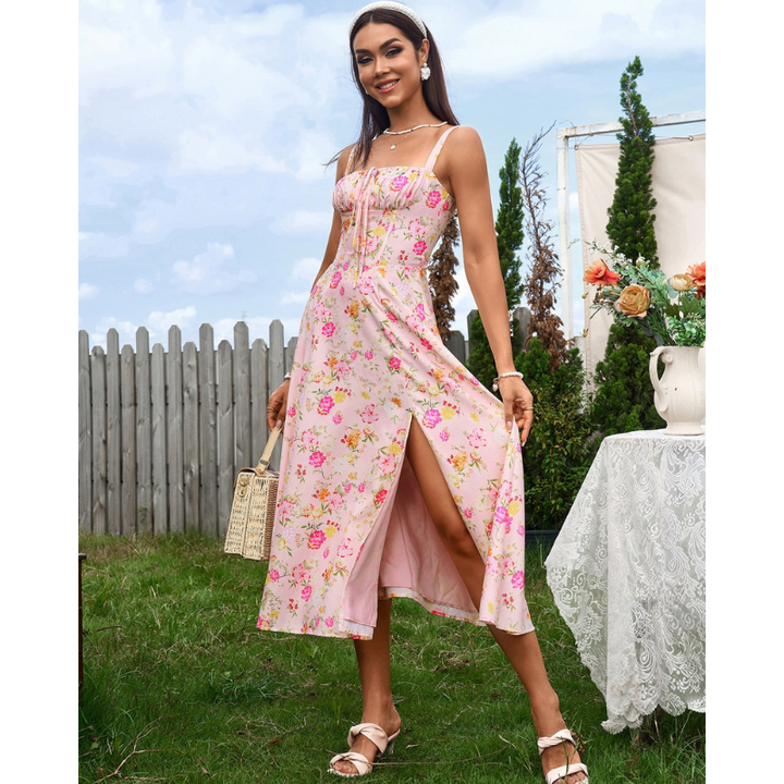 Vela - Cami-kjole med rynket bryst og slids i låret