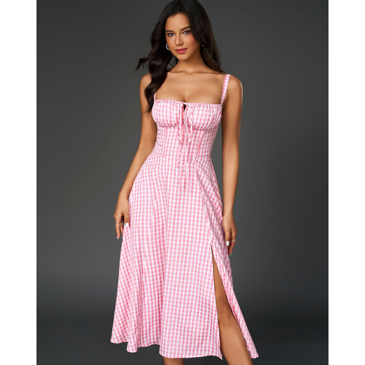 Vela - Cami-kjole med rynket bryst og slids i låret