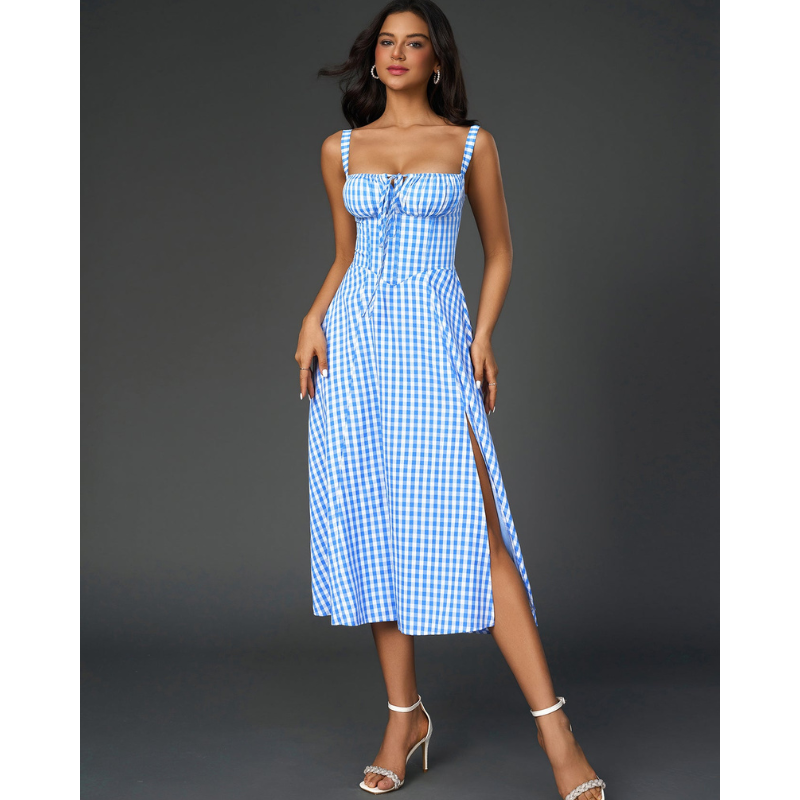 Vela - Cami-kjole med rynket bryst og slids i låret