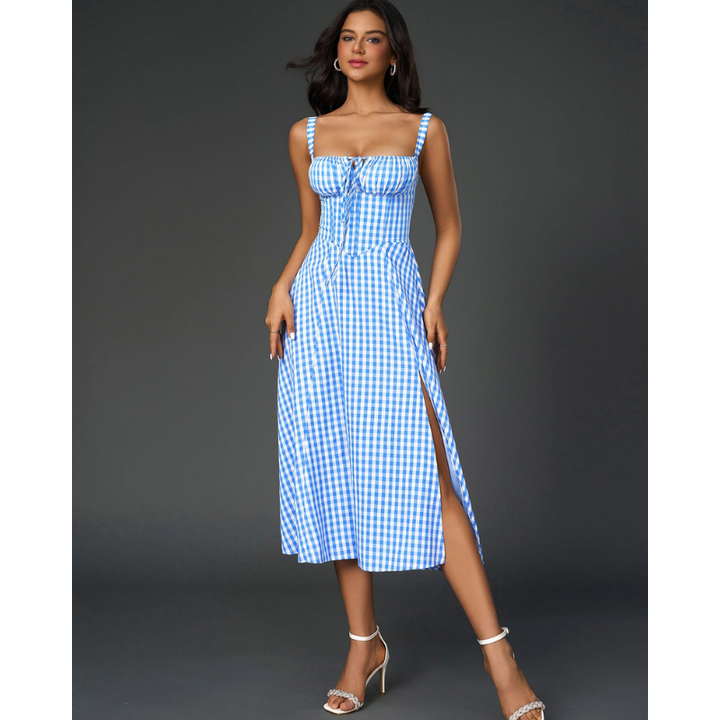 Vela - Cami-kjole med rynket bryst og slids i låret