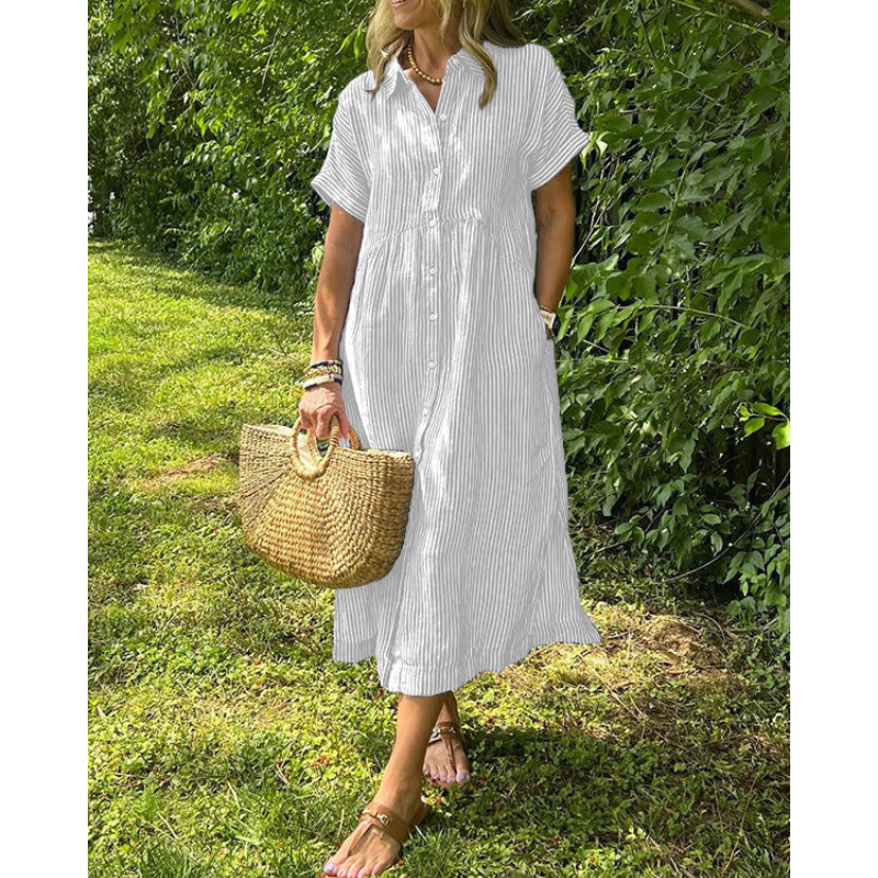 Sara - Stribet kjole med sidelommer