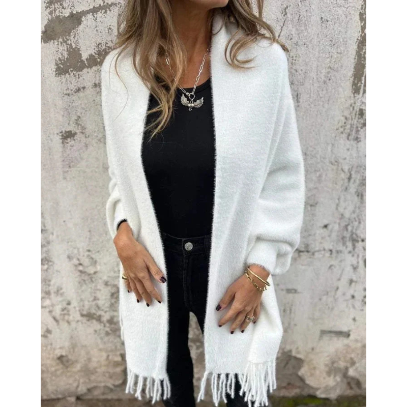 Aurora - Afslappet langærmet kappe med frynser