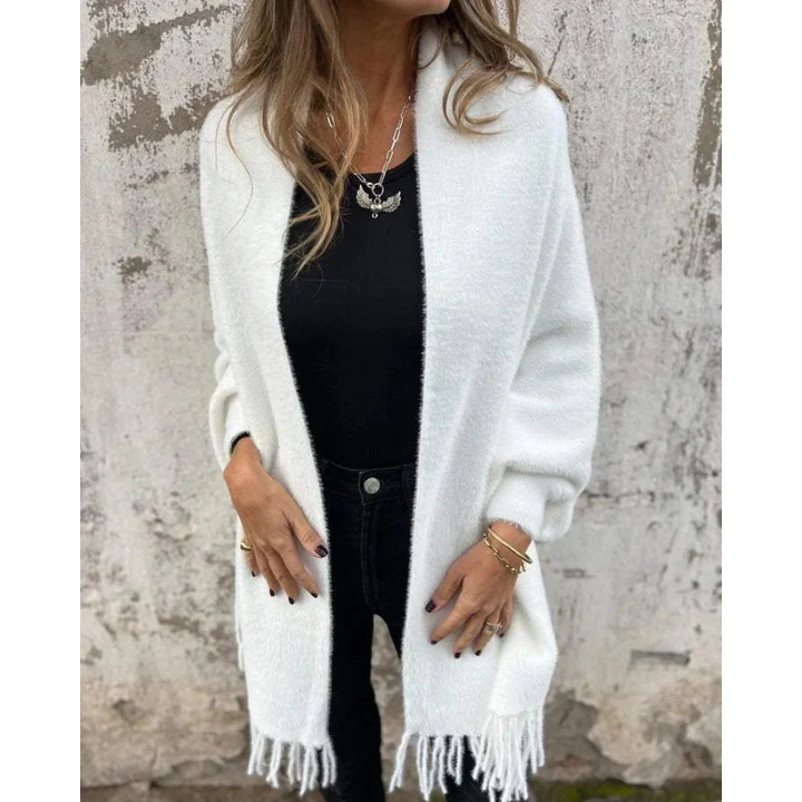 Aurora - Afslappet langærmet kappe med frynser