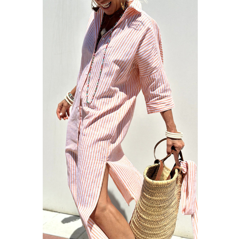 Mely - Elegant stribet skjortekjole