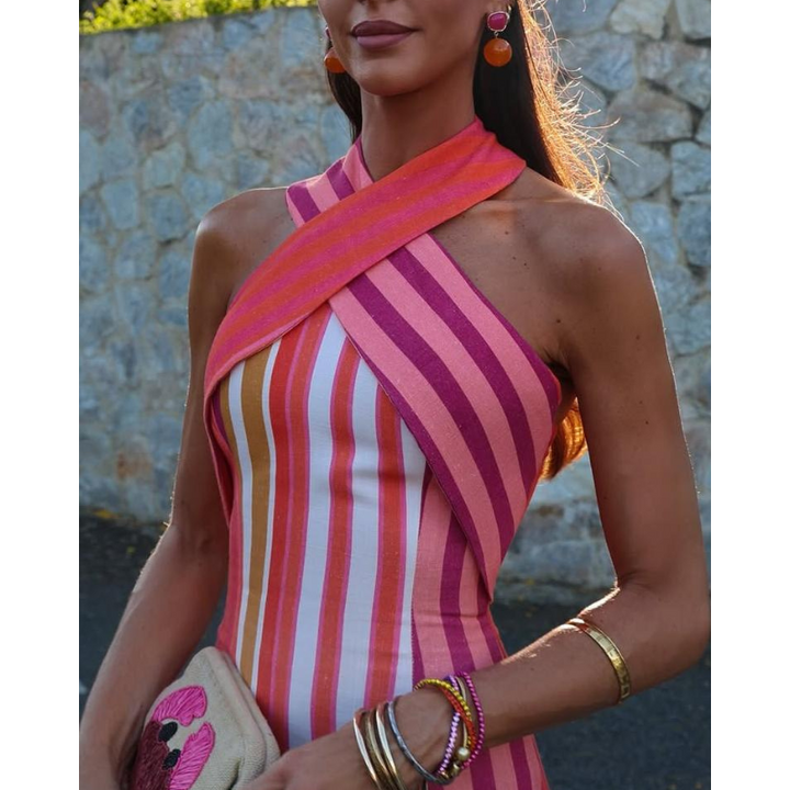 Nora - Elegant krydset stribet kjole