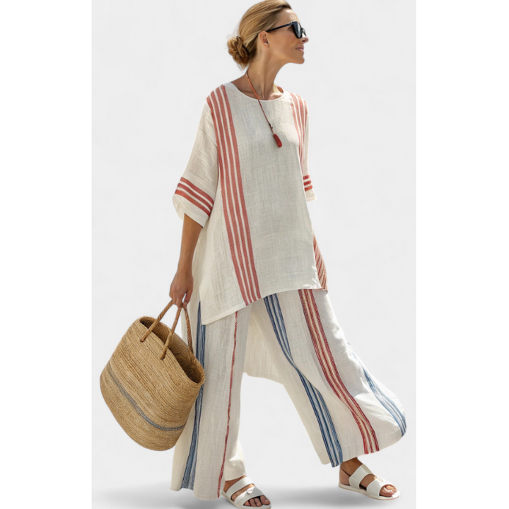 Anila - Elegant todelt linnedhabit med stribet design