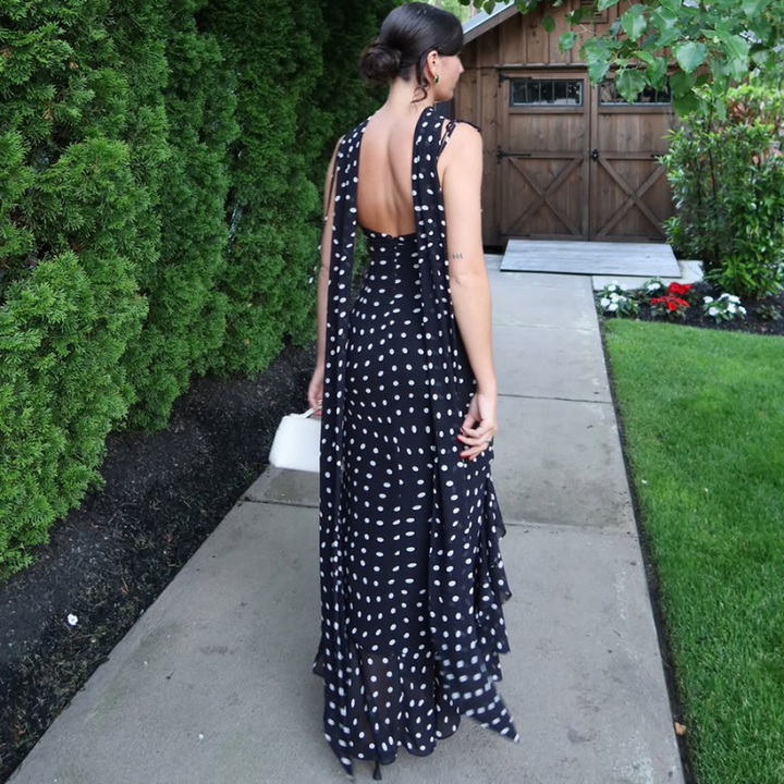 Almeta - Polka Ruffle Maxi Dress