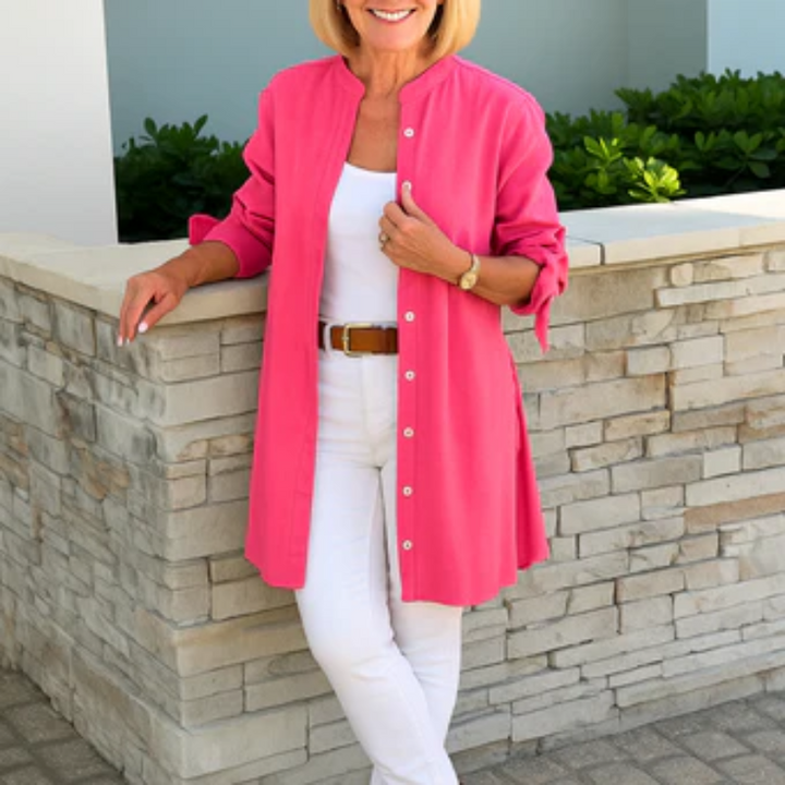 Louise - Ensfarvet skjortebluse med sløjfeærmer