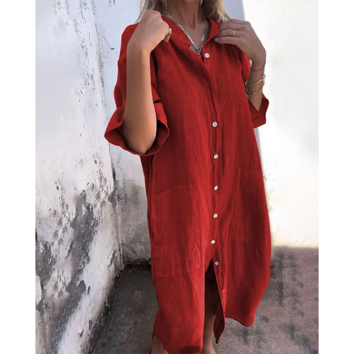 Melanie - Ibiza Style Casual Ankelhøj Skjortekjole