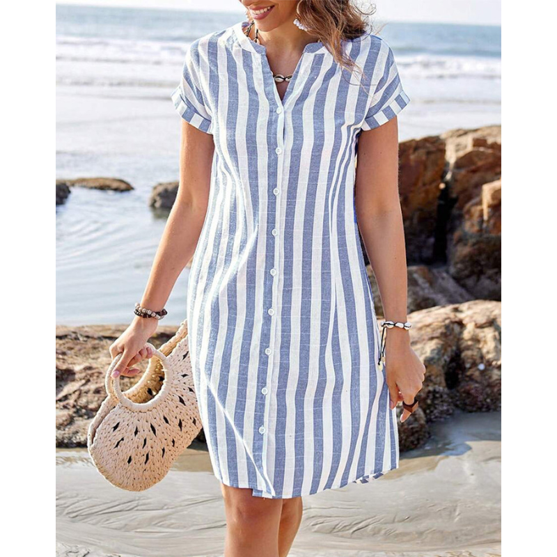 Martine - Elegant stribet skjortekjole