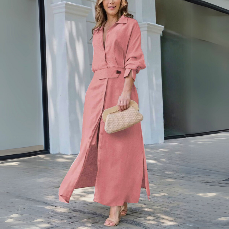 Jeanette - Elegant maxi-kjole med V-hals