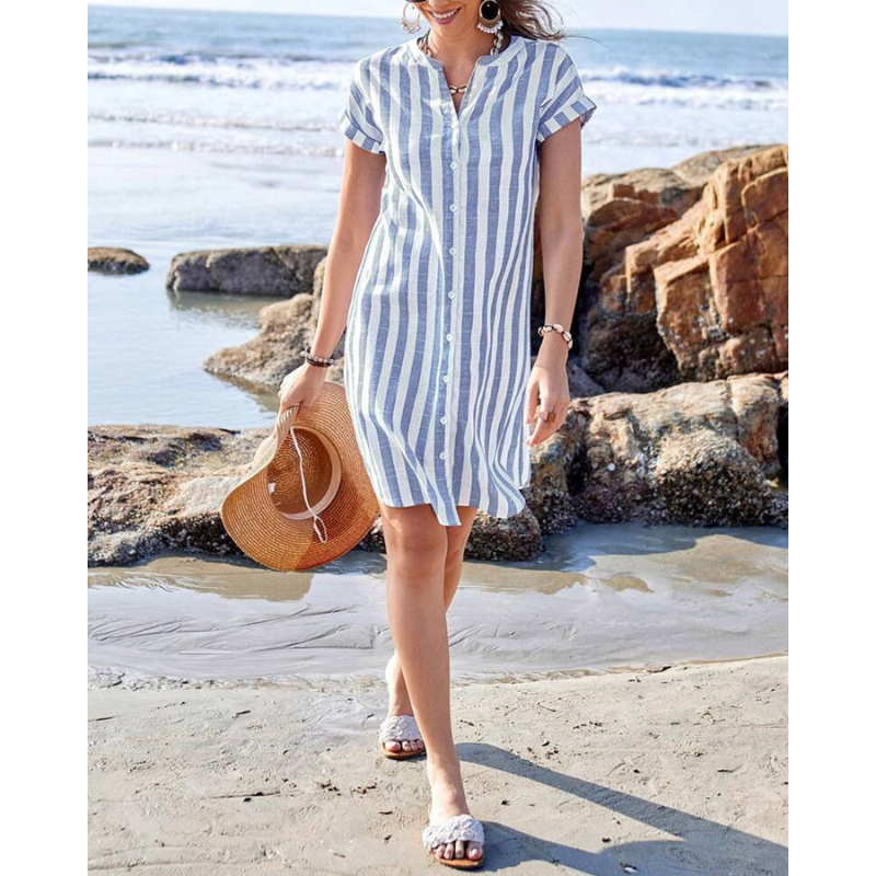 Martine - Elegant stribet skjortekjole