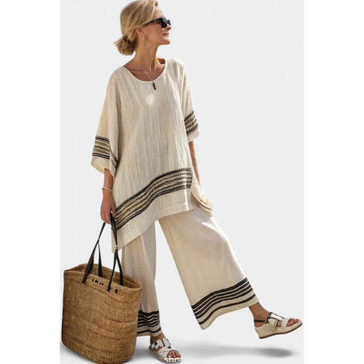 Anila - Elegant todelt linnedhabit med stribet design