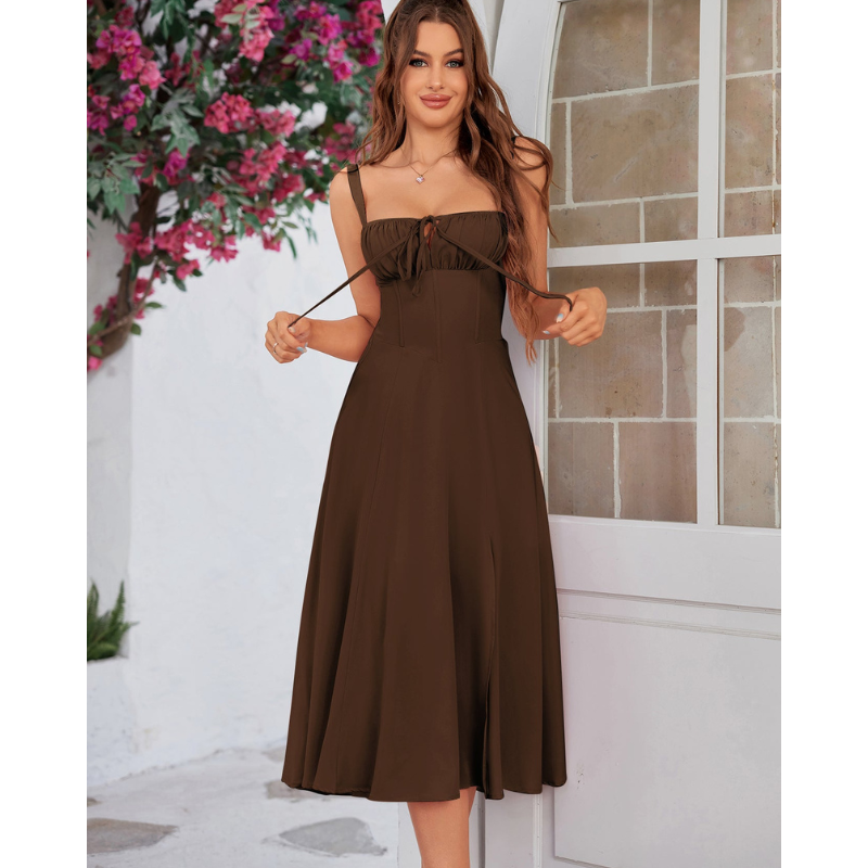 Vela - Cami-kjole med rynket bryst og slids i låret