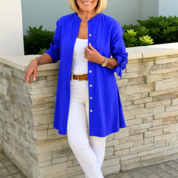 Louise - Ensfarvet skjortebluse med sløjfeærmer