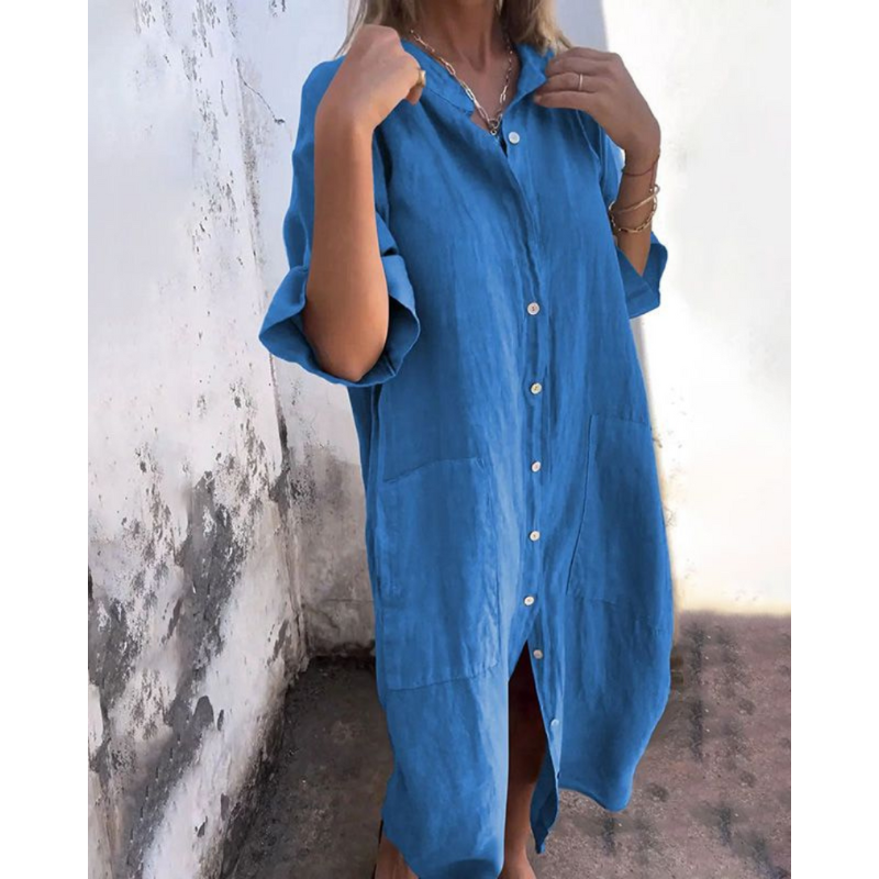 Melanie - Ibiza Style Casual Ankelhøj Skjortekjole